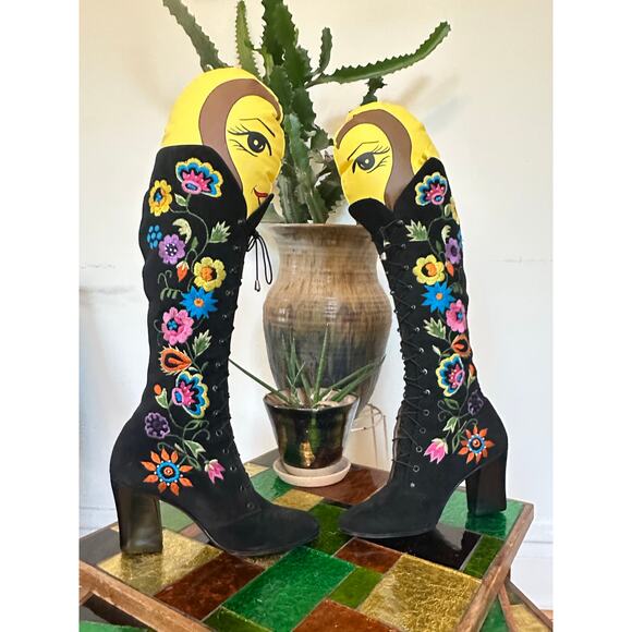 1970s 70s vintage floral embroidered gogo boots Jerry edouard enosis Greece 6 - Picture 1 of 10